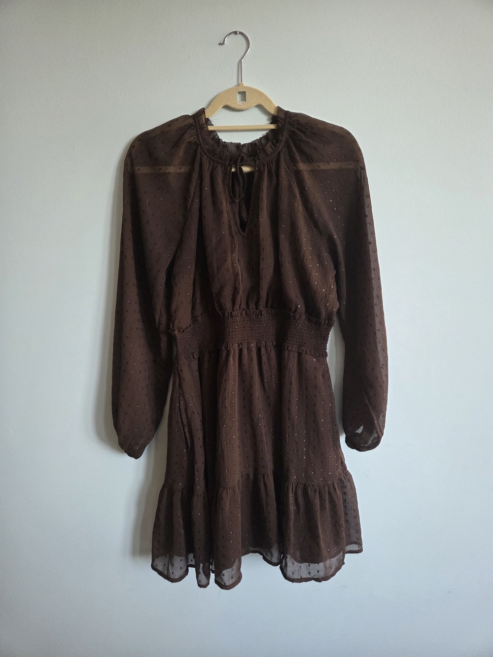 Old Navy Chocolate Brown Long-Sleeve Smocked-Waist Mini Dress